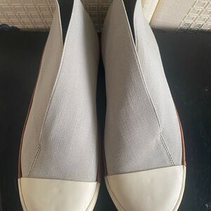 MERCEDES CASTILLO Light Gray Slip-On Ankle Booties with White Cap Toe